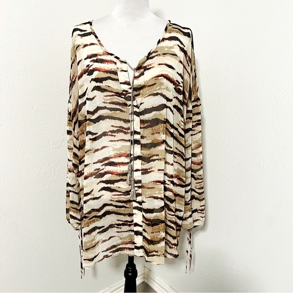 Lane Bryant Women’s Plus Size 26/28 Animal Print Sheer Tunic Top‎ Striped Flowy - Picture 1 of 9